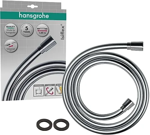 hansgrohe Isiflex - flexo de ducha universal 1,60 m, sistema anti-torsión, manguera de ducha flexible y resistente a las torceduras, incl. juntas, cromo, 28276000