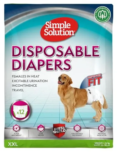 Simple Solution Pañales Desechables para Perros Hembra, Ajuste Super Absorbente a Prueba de Fugas, Indicador de Humedad 12 PAÑALES