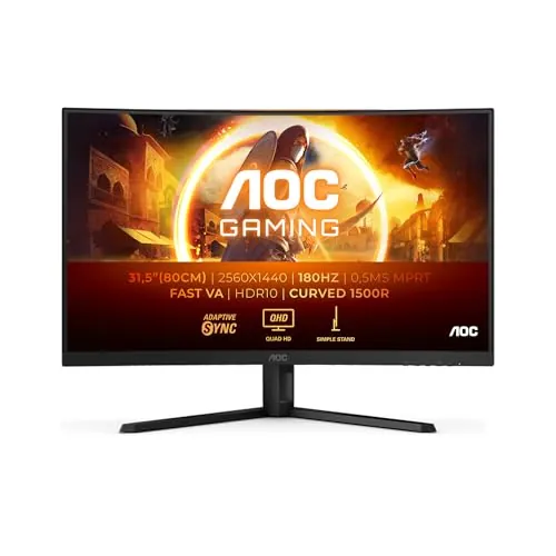 AOC CQ32G4VE Gaming Monitor 32 Pulgadas 180Hz Panel Fast VA, 1ms GtG, HDR10, (2560x1440 HDMI 2X 2.0 DP 1x 1.4) Negro