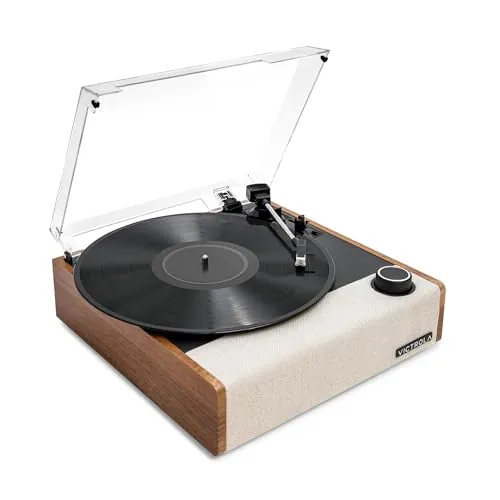 Tocadiscos Victrola Eastwood II con Altavoces – Bluetooth 5.1 y tecnología Vinyl Stream, Tocadiscos de Vinilo de 3 velocidades de Estilo Vintage, cápsula Audio Technica AT-3600LA (Roble)