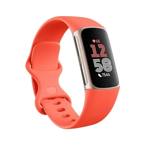 Google Fitbit Charge 6 Pulsera de actividad con 3 meses de suscripción al servicio Google Health Premium incluidos, 7 días de batería, Google Wallet y Maps, Coral/Aluminio Oro Champagne