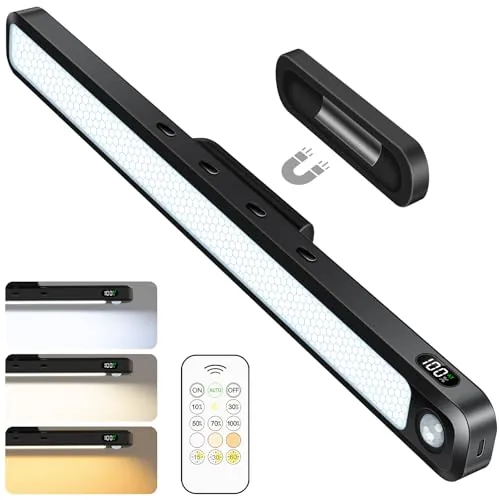 Ferswe 5W Luz Led Con Sensor De Movimiento Control Remoto, 2500mAh Luce para Cocina, Indicador de Nivel de Batería, 3 Colores & 5 Niveles de Brillo, 30CM, Fácil Instalación, Luce para Cocina, Armario