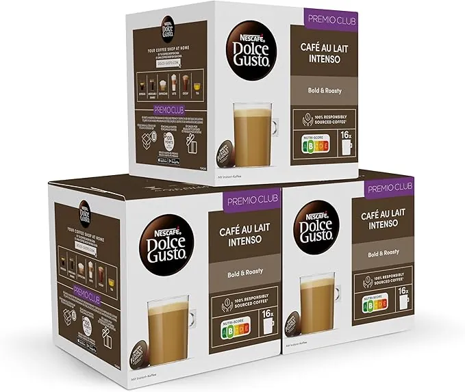 NESCAFÉ Dolce Gusto Café con Leche intenso - Cápsulas de Café, 48 Cápsulas (3 x 16) - Intensidad 9 - Originales para cafeteras Dolce Gusto