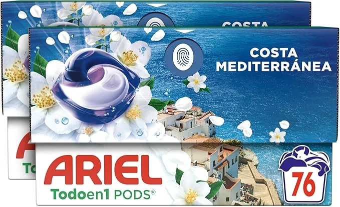 Ariel Todo en 1 PODS Brisa Marina Y Jazmín, Detergente Líquido Para Lavadora en Cápsulas, 76 Lavados, Edición Limitada Costa Mediterránea