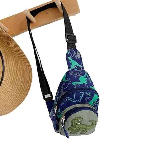Bandolera para niños | Bolso bandolera para niños con dibujos animados dinosaurios | Bolso bandolera para niñas y niños pequeños para viajes al aire libre, fácil, azul, ver descripción, Ver