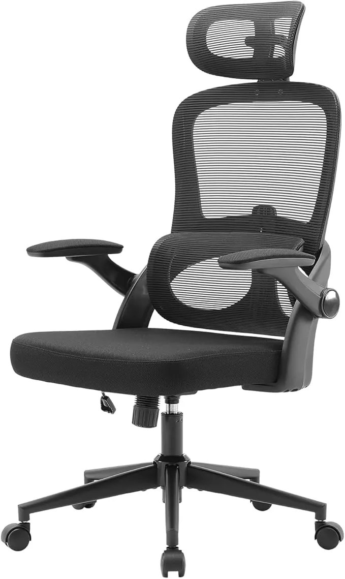 SIHOO M102C Silla ergonomica Escritorio, Silla de Oficina Grande y Alta con reposabrazos Plegables, Soporte Lumbar Ajustable Silla Escritorio, Silla Oficina ergonómica para Uso doméstico - Negro