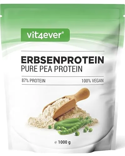 Pea Protein - Pura Proteína de Guisante en Polvo 1000 g (1 kg) - 87% Proteína - 100% Aislado de Proteína de Guisante - Sin gluten, sin soja, sin lactosa - Vegano - Origen Bélgica