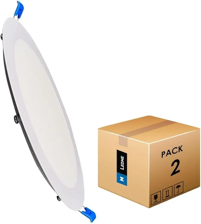 M Ledme - Pack 2, Downlight LED 220mm 20W, 2000 lúmenes, Panel Redondo Extraplano, Color Luz fría (6000k), Corte estándar 205 mm, Driver incluido, LM5551.