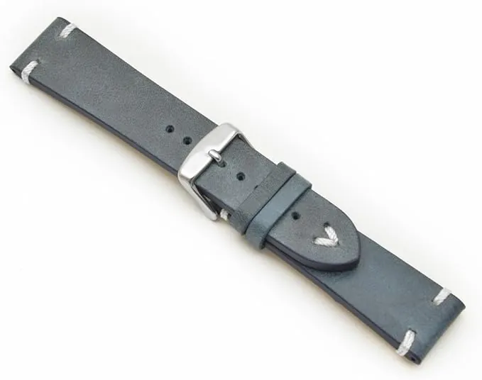 Banda de Piel Blanca Costura 22 mm/20 mm de Banda Retro Quality Strap Marino Azul Marino Blue BS Top Calidad