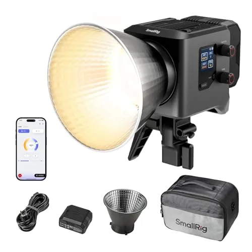 SMALLRIG RC 220B Pro Luz de Video COB de 220 W, Luz de Video Bicolor de 2700 K a 6500 K, Luz con Montura Bowens CRI 95+, Compatible con 3 Métodos de Suministro de Energía - 4621