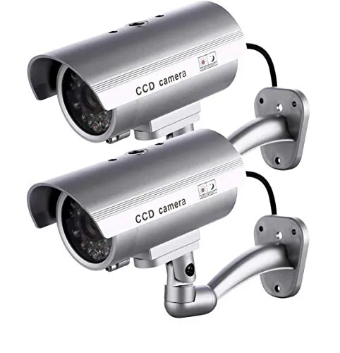 CYYSHR 2 X Camaras Falsas de Seguridad | Cámara de Vigilancia CCTV Simulada para Uso en Interiores o Exteriores con luz LED Intermitente