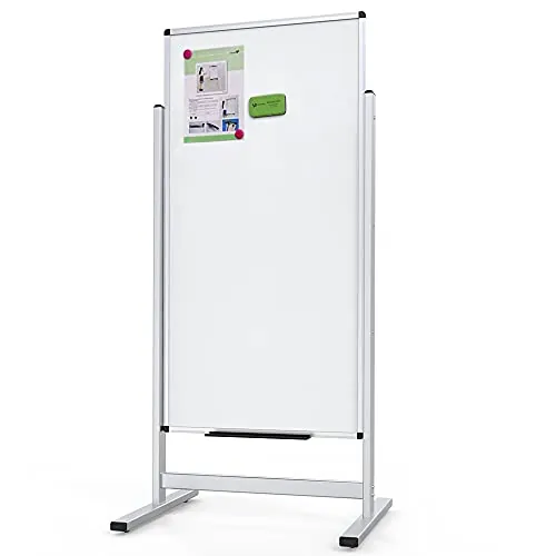VIZ-PRO Pizarra Blanca Magnética Doble Cara 120x60 cm con Soporte