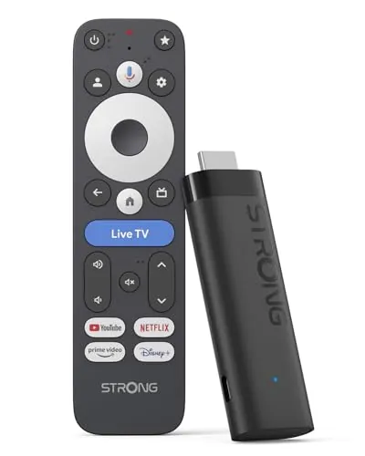STRONG Leap-Nova-X – TV Stick 4K UHD, 2 GB RAM + 32 GB Memoria, Dolby Vision, HDR10+, Dolby Audio, Wi-Fi 6, Asistente de Voz, Android 14, HDMI 2.1, Streaming de Más de 5000 Apps
