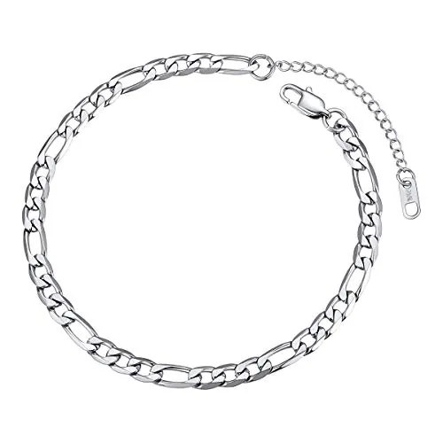 FOCALOOK Regalo Verano Tobillera Fígaro Mujer Cadena de Eslabones Redondos Acero Inoxidable 316L Tobillera Plateada Joyería de Moda para Playas