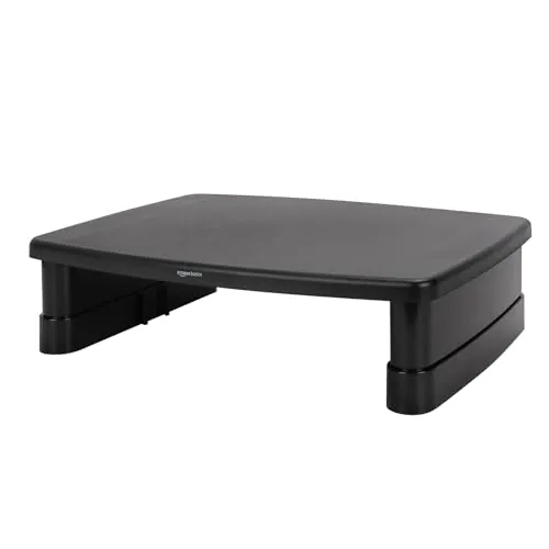 Amazon Basics Elevador de Soporte para Monitor con Altura Ajustable y Organizador de Almacenamiento, Diseño Apilable de 3 Niveles, Plástico ABS Duradero, hasta 10kg, para Monitores y Laptops, Negro