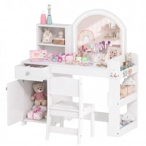 AIYAPLAY Tocador de Maquillaje Niña con Taburete y Luces LED Blanco