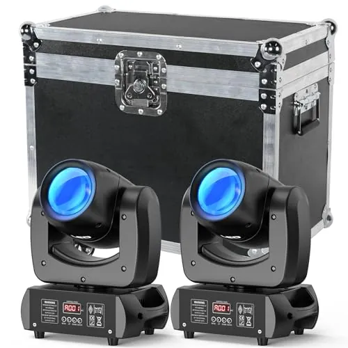 2 Piezas 100W Cabeza Móvil LED DMX luz Foco Luces de Discoteca con Flightcase Caja de Vuelo Caja de Transporte Portátil