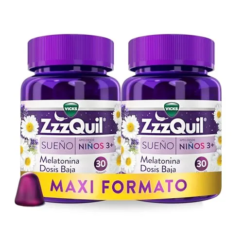 ZzzQuil Sueño Apto desde Niños 3+, Complemento en gummies para dormir,sabor a frutos del Bosque, 60 gummies (2x30)