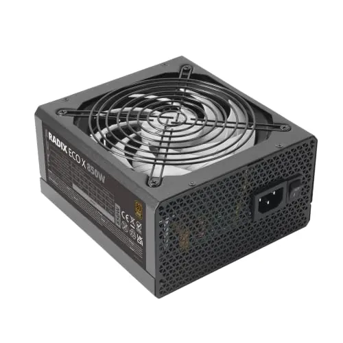 Tacens Radix Eco X 850 Fuente PC ATX 850W 6 Años de Garantía | 80Plus Bronze 89%, SMD y DC-DC, Ventilador AI-RPM FDB, ATX 3.1, Condensadores Japoneses 105°C, Cables Fibra Carbono, Negro