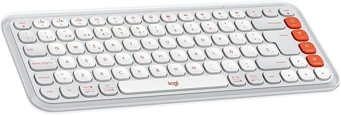 Logitech Pop Icon Keys Teclado inalámbrico Bluetooth, Escritura cómoda, Teclas programables, Cambio fácil Entre hasta 3 Dispositivos, para portátil, Tablet, PC, Disposición QWERTY Español - Blanco