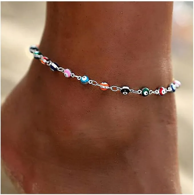 Tobilleras de cuentas coloridas Prosy Beach, pulseras de tobillo de plata, joyería ajustable para pie de playa de verano para mujeres y niñas