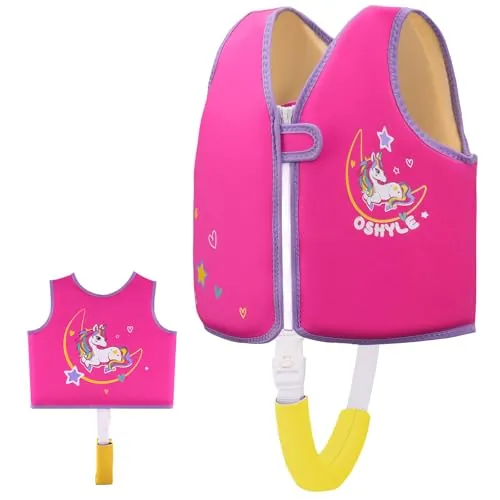 Chaleco de natación OSHYLE para niños pequeños, Chaleco Flotante con Correa de Seguridad, Ayuda a la flotabilidad (M-Unicorn, S(1-3))