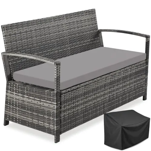 tectake® Banco de Jardín de Ratán, 2 Plazas, Resistente, 128 x 56 x 77,5 cm