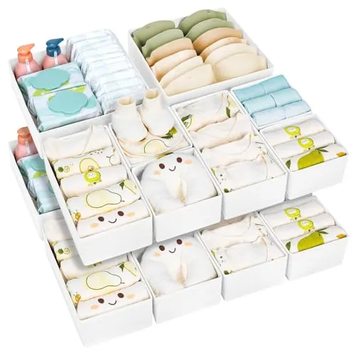 DIMJ Organizador Cajones Ropa Interior - Divisores de Cajones Juego de 15 Cajas Almacenaje Plegables de Tela Para Guardar Ropa, para Sujetadores, Calcetines, Cajas, Armario, Blanco