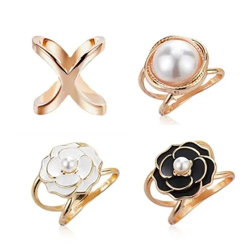 JRYXDS 4 Piezas De Moda Bufanda De Tres Anillos Con Hebilla Moderna Simple De Triple Deslizamiento, Joyería De Seda Sarf Clips De Cierre Para Ropa Anillo Soporte Para Mujeres Y Señoras