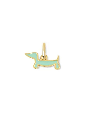 SINGULARU - Charm Mini Perro Teckel Enamel Sky. Latón con Acabado en Baño de Oro de 18kt. Colgante con Motivo Teckel y Esmalte de Color. Joyas para Mujer