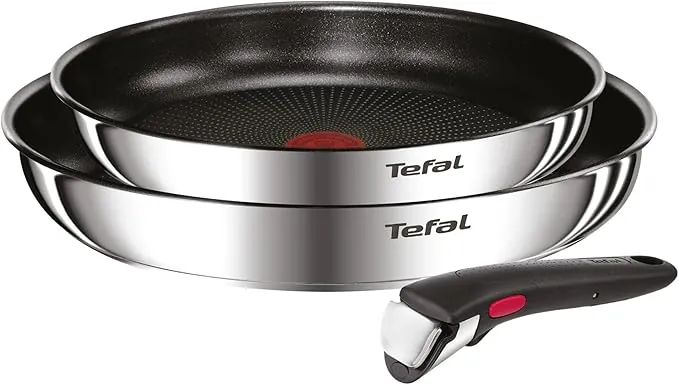 Tefal Ingenio Emotion - Juego de 2 Sartenes 22/26 cm + Mango extraíble, Apto inducción, antiadherentes, revestimiento titanio, Thermo-signal, apto lavavajillas y horno