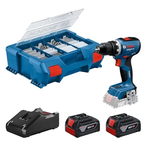 Bosch Professional 18V System atornillador a batería GSR 18V-65 (motor Brushless sin escobillas, longitud del cabezal 166, 2 baterías GBA 4.0Ah, 82AC, L-Case)