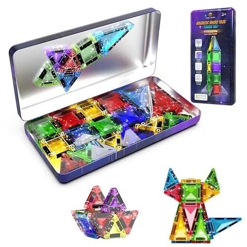 Desire Deluxe Micro Bloques Magnéticos de Construcción - Juguete Educativo Stem de Viaje para Niños, Juguete Sensorial Montessori Magnético para Niños y Niñas 3+ Años (28 Piezas – Brillo)