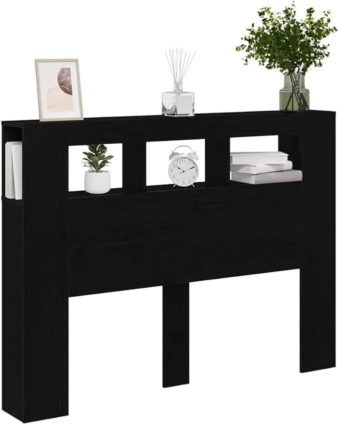 vidaXL Cabecero LED con Estante Roble Negro 140 x 18.5 x 103.5 cm, Cabecera Moderna y estilosa con USB, Almacenamiento, Luces LED Multicolor, Ideal para un Dormitorio de Lujo