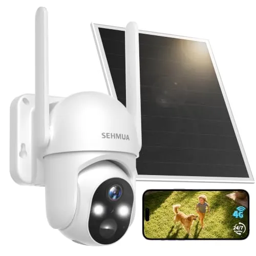 SEHMUA 4G LTE Camara Vigilancia Exterior Solar con Tarjeta SIM sin Internet