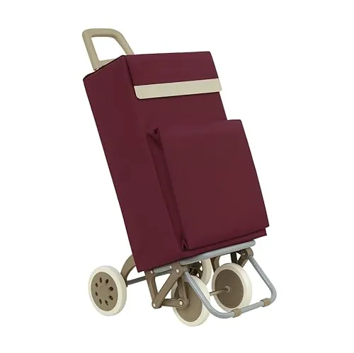 WEIDA Carro de la Compra 4 Ruedas | Bolsillo Exterior Térmico, Mango Ergonómico y Bolsa Impermeable Ideal para Congelados | Chasis con Apoyo Delantero y Base Abatible (1, Rojo Granate)