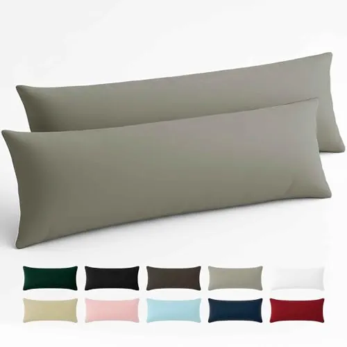 Funda de Almohada 40x145 Algodón Reforzado (Pack de 2) - Gris Claro - Tela Apretada de 57 Hilos/cm² - Funda Almohada 40 x 145 - Certificación Oeko Tex - Dreamzie