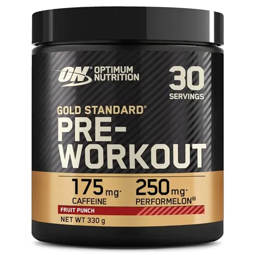Optimum Nutrition Gold Standard Pre-Entreno en Polvo, Bebida Energética Sabor Ponche de Frutas, 330g, 30 Servicios