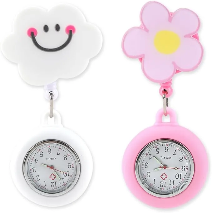 Set de 2 Relojes de Reloj Enfermera con Broche Retráctil, Relojes de Bolsillo de Silicona para Personal Médico con Clip, Movimiento de Cuarzo Preciso, Regalo Ideal para Enfermeras y Doctores