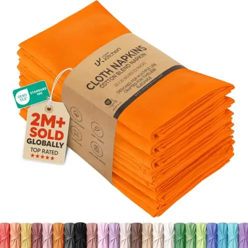 Utopia Kitchen Servilletas de Tela [12 Paquetes, Naranja] 46x46 cm Mezcla de Algodón Lavable y Reutilizable Servilletas de Mesa para Hotel, Comida, Restaurante, Bodas, Eventos y Fiestas