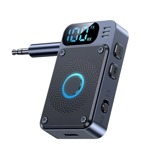 Transmisor Receptor Bluetooth 5.4 para TV a Auriculares, Adaptador Audio Bluetooth HiFi Estéreo con AUX 3,5mm Jack, Baja Latencia Emisor para Televisión/Altavoces/Avion/Coche