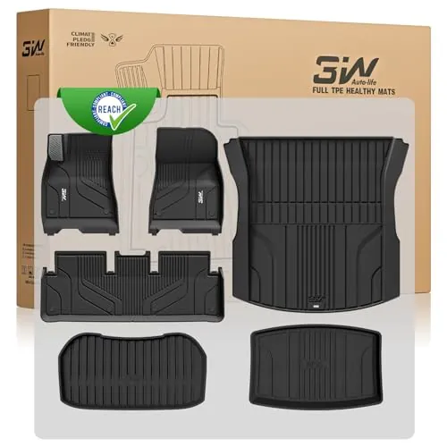 3W Alfombrillas Nuevas 6PCS para Tesla Model 3 Highland 2024-2026, Incluyendo Alfombrilla de Maletero en Material Thorex™ Premium, Aptas para Todas Las Estaciones, Antideslizantes e Impermeables