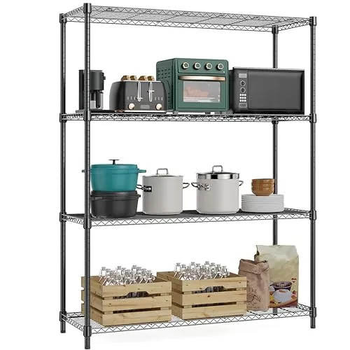 M MZG Estantería Metálica de Carga Pesada de 4 Niveles, hasta 635,6 kg, Baldas Ajustables, para Garaje, Taller y Almacén,Estudio, Negro, 40 x 115 x 150,8 cm