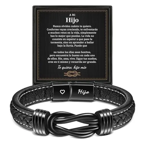 YELUWA Regalo De Hijo De Mamá, Pulsera Para Mi Hijos Con Grabado Hijo, Pulsera De Hijos De Mamá Papá Padres, Regalos Para Niños Adolescentes, Pulseras De Cuero Para Hombre, Cumpleaños Número 18