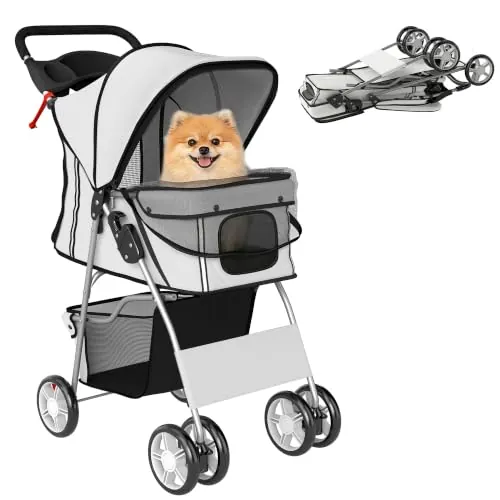 PawHut Carrito para Perros Gatos Plegable hasta 10 kg 77x44x102 cm Gris