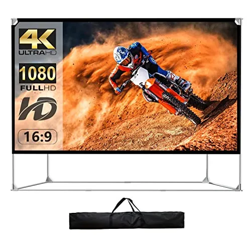 Pantalla de proyector y soporte de 150 pulgadas, 16:9 HD 4K, pantalla de proyector grande para exteriores, pantalla de proyección portátil con bolsa de transporte para cine en casa, patio, cine, viaje