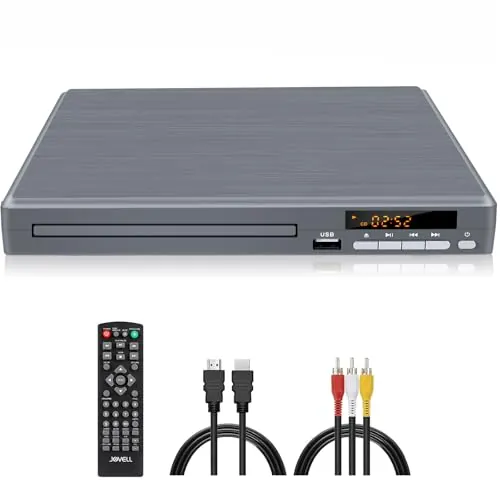 Reproductor DVD Multizona para TV | Reproductor DVD Compacto para Hogar con Salida Coaxial, HDMI y RCA | Lector DVDs/CD con Entrada USB para Todas Las Regiones y Multiformato (Gris, No BLU-Ray)