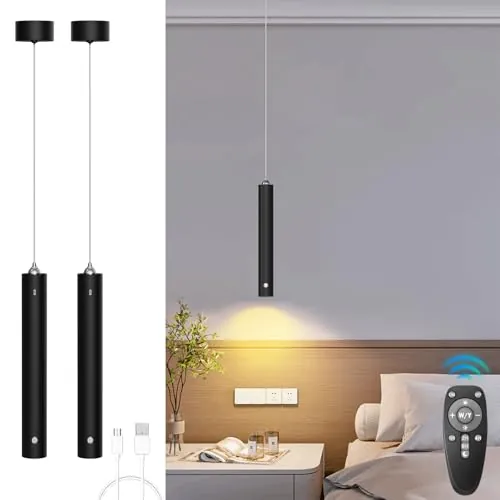 ACMHNC Pack de 2 Lámpara Colgante Recargable, Mando a Distancia, Negro