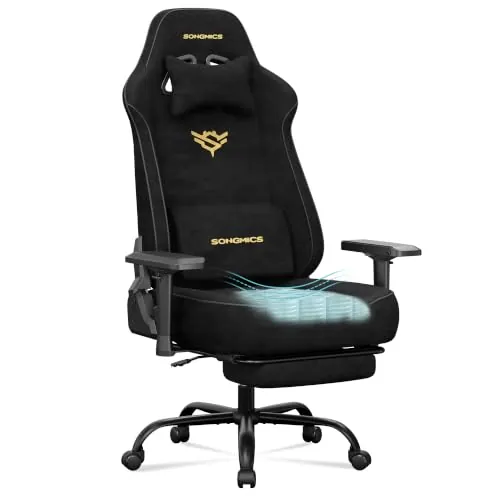 SONGMICS Silla Gaming Ergonómica de Escritorio, Tela de Ante, hasta 200 kg