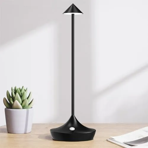 Hapfish 6000mAh Lampara de mesa LED recargable, IP54, 3 Colores de Luz | Moderna lampara escritorio inalambrica y portatil, Control táctil, brillo regulable y memoria, para Interior y Exterior
